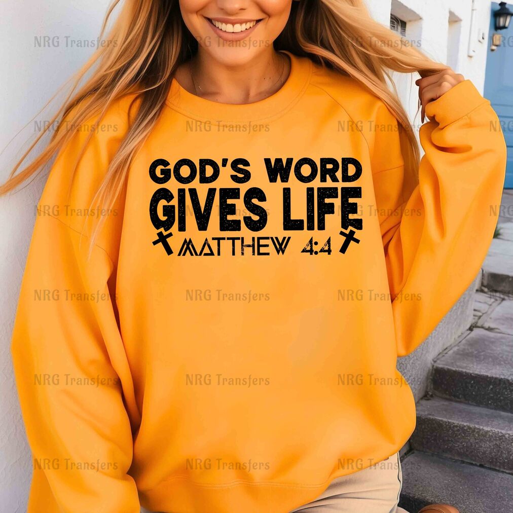 a woman wearing a sweatshirt that says god's word gives life