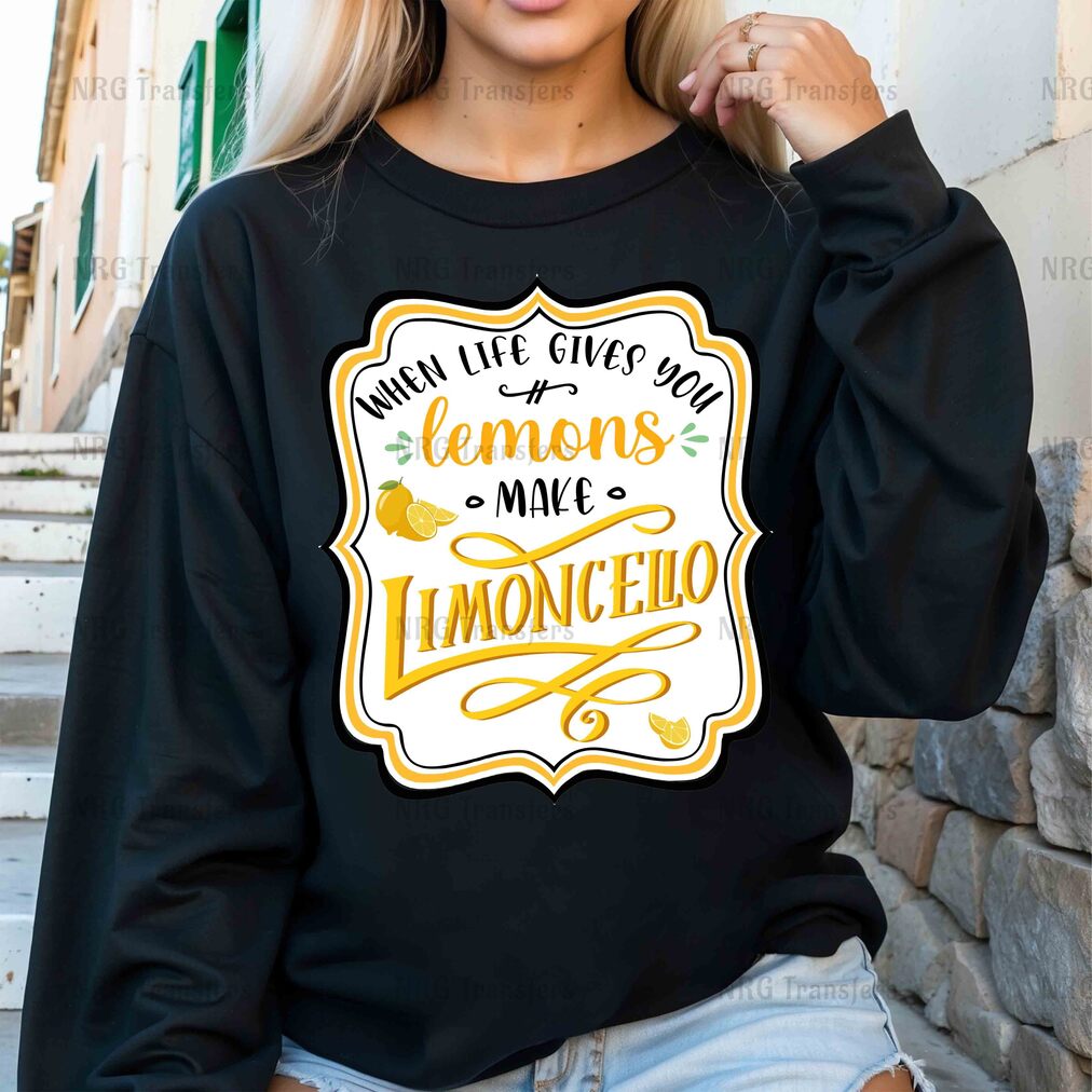 a woman wearing a black shirt that says lemons make lemonade