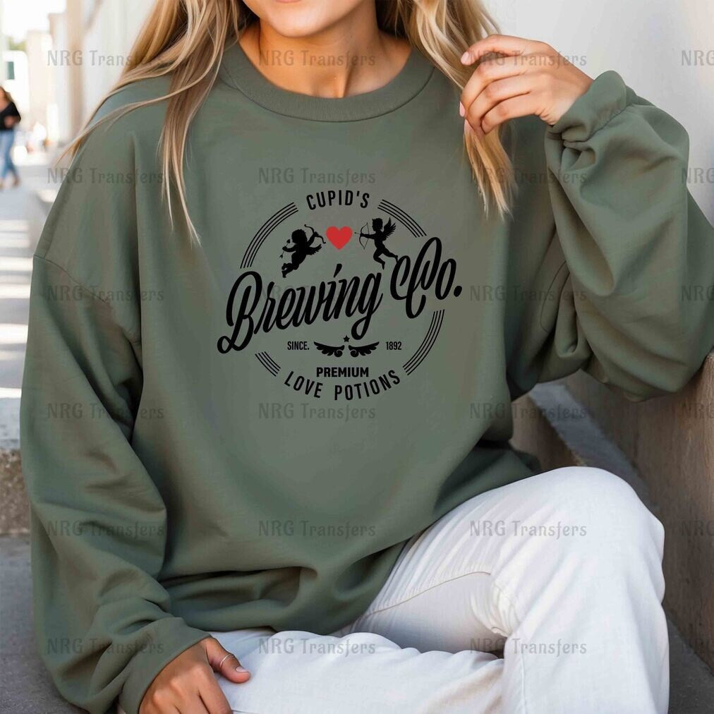 a woman wearing a sweatshirt that says brewing co